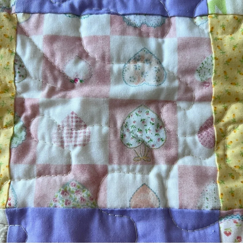 New Handmade Baby Quilt 32”x46” – Cotton Patchwork, Lilac Border